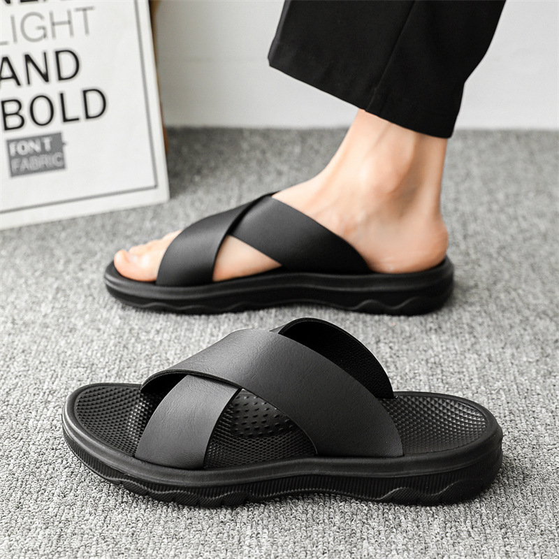 Leather Cross Plus Size Beach Casual Slippers Men foto 5