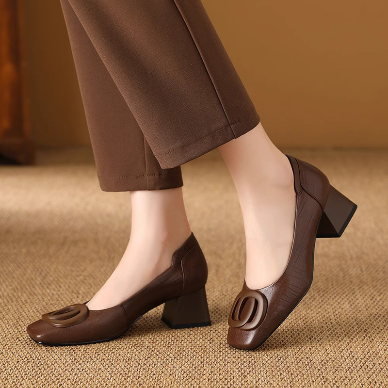 Womens Versatile Leather Mary Jane High-heeled Shoes foto 3