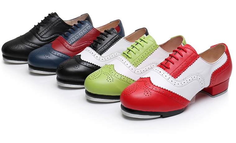 Women's Retro Top Layer Cowhide Soft Bottom Tap Dance Shoes foto 5