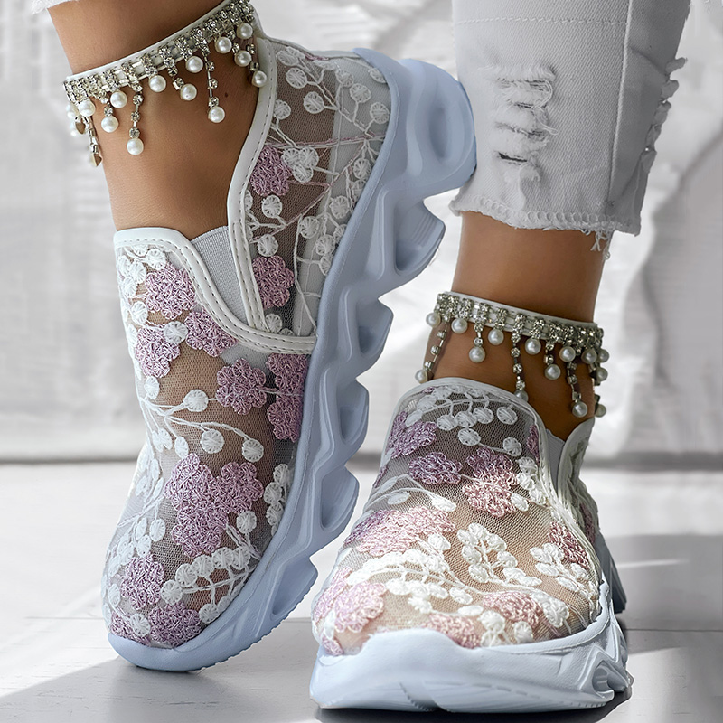 Contrast Glitter Transparent Mesh Patch Breathable Sneakers - Without Ankle Strap foto 4