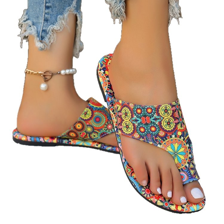 Flat-Heeled Printed Toe-Strap Roman Style Sandals foto 2