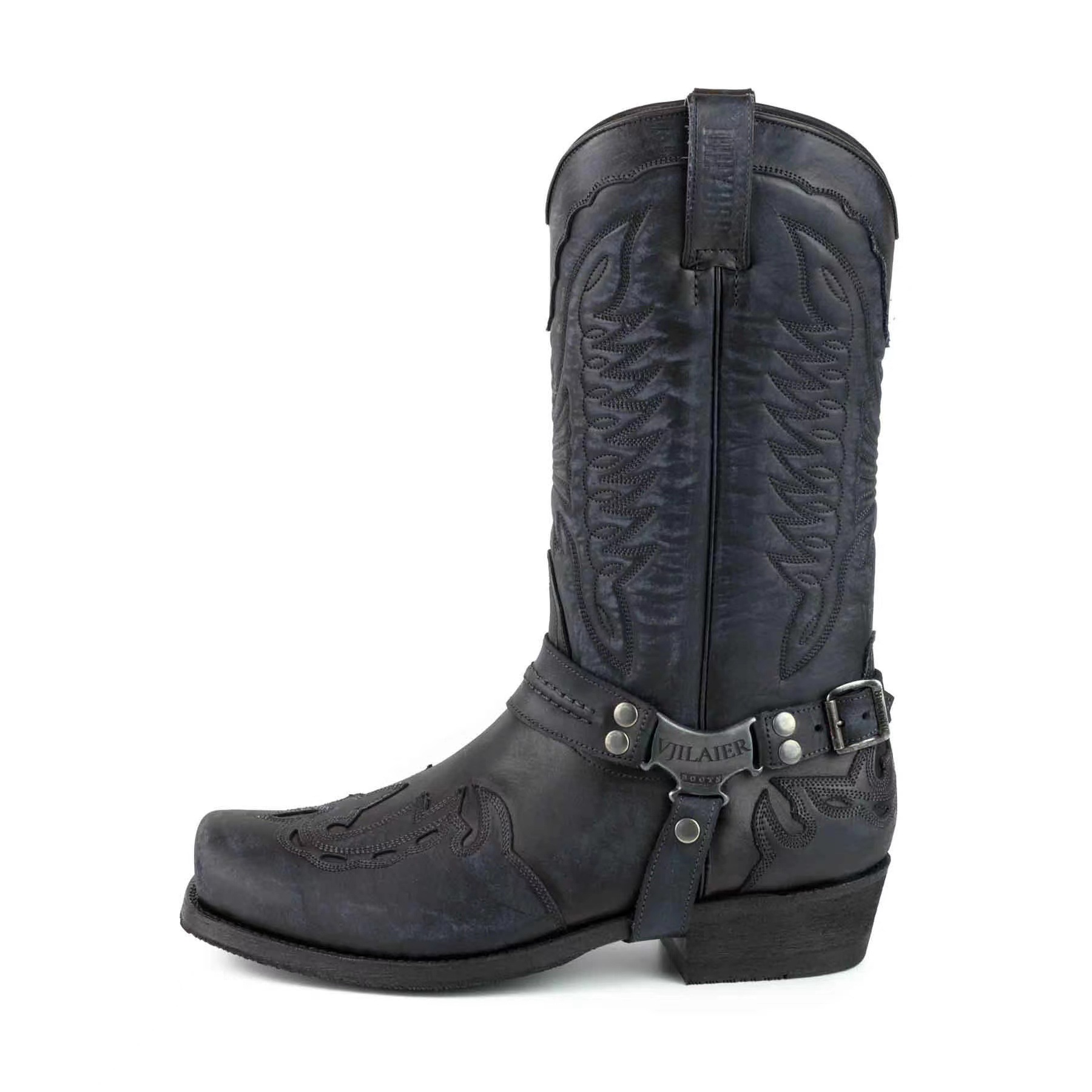 Square Head Buckle Strap Thick Heel Large Neck Mid-calf Boots foto 3