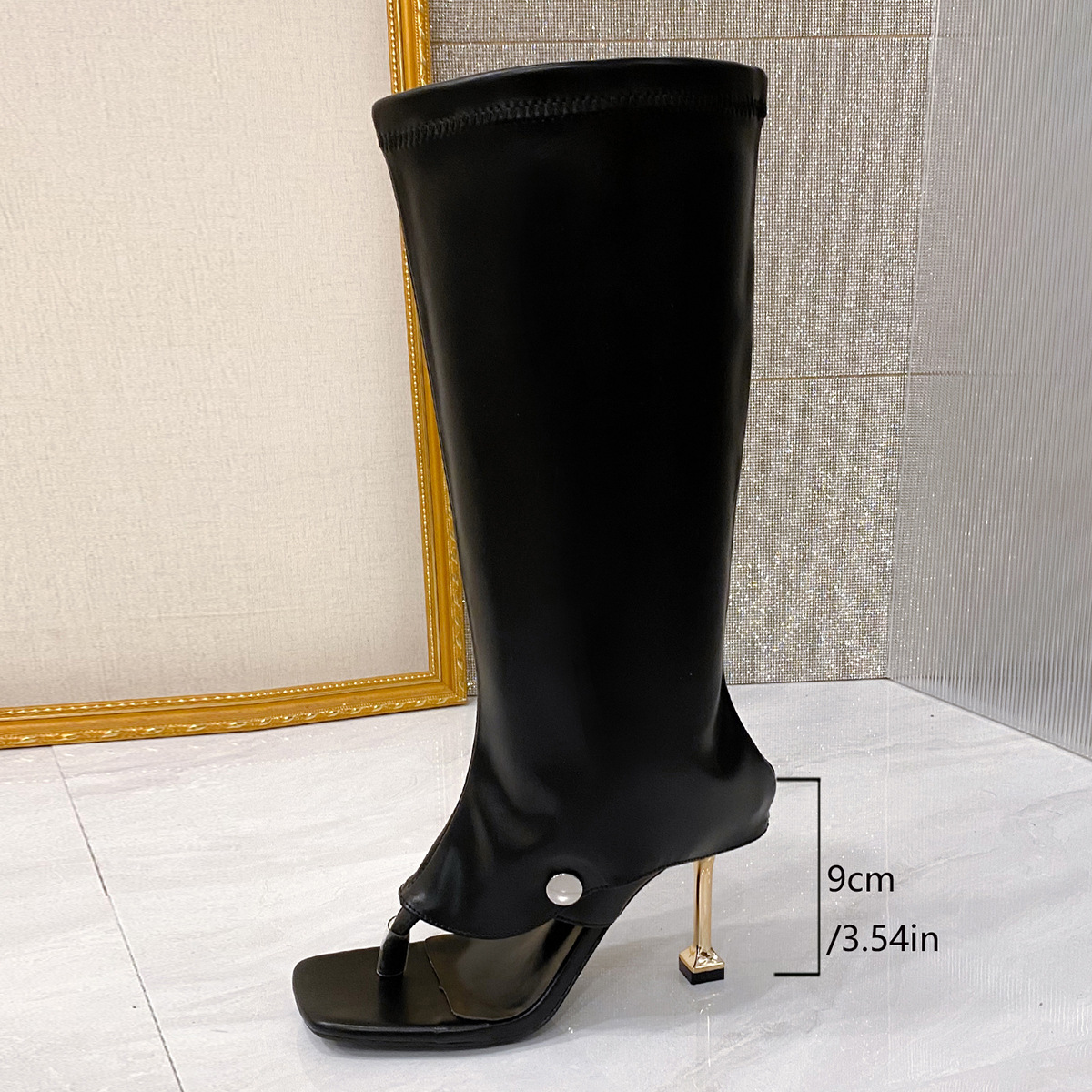 High-heel Thin-strap Toe-loop Square-toe Sandal Boots foto 2