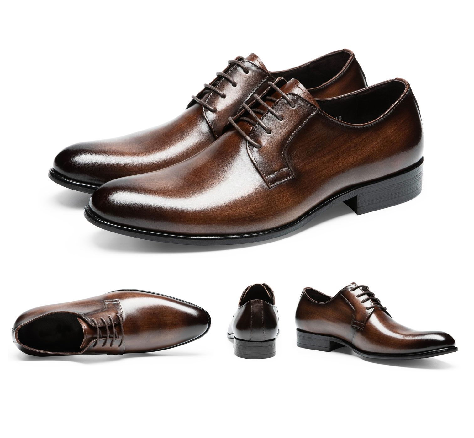 Men's Leather Shoes Breathable Lace Up Hand-rub Color foto 4