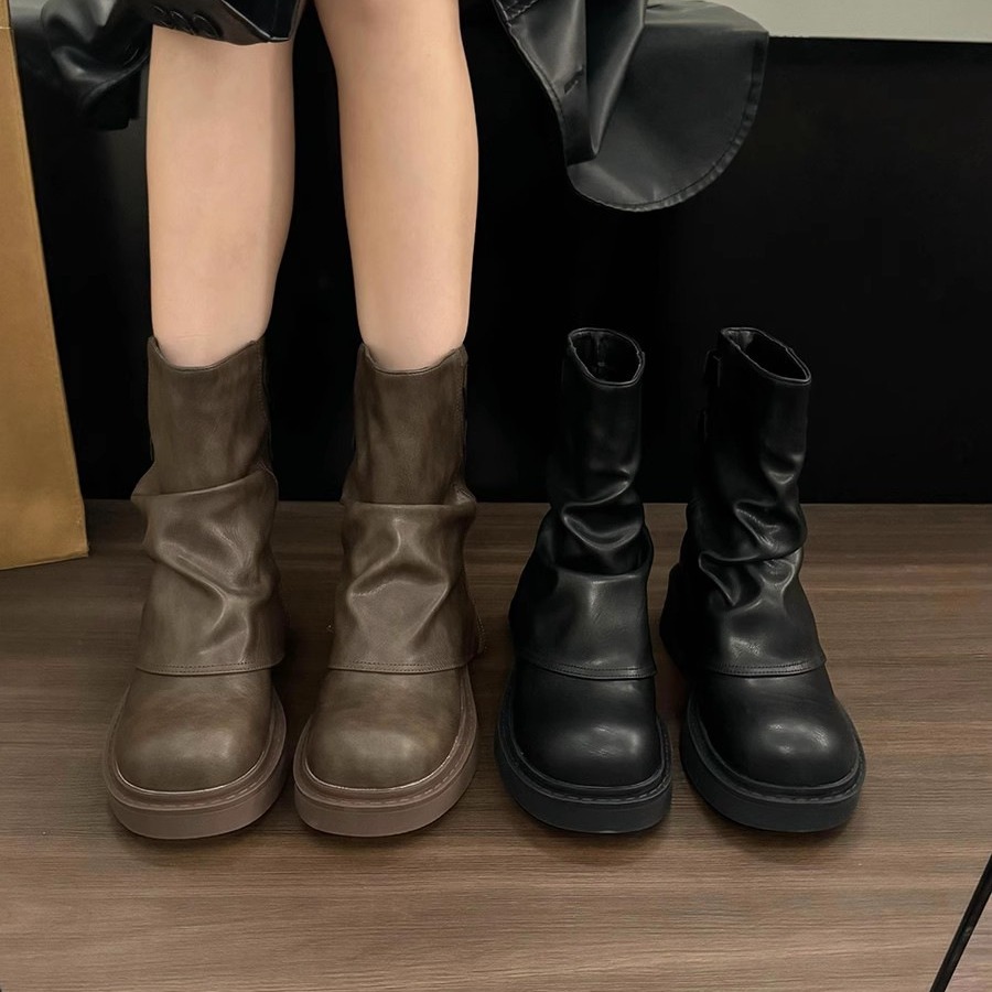British Street Pleated Sleeve Slugged Bottom Boots foto 5
