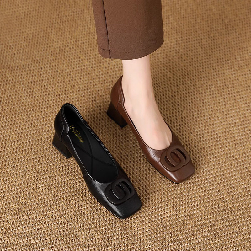 Womens Versatile Leather Mary Jane High-heeled Shoes foto 4
