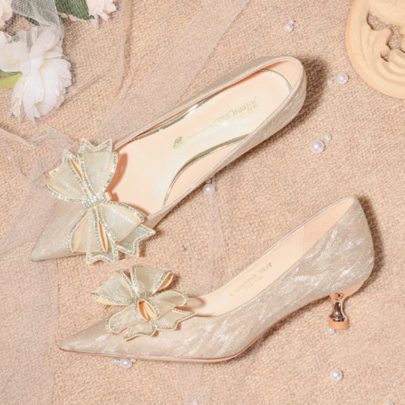 Sequined Champagne Crystal Shoes Pointed Stiletto Heel High Heels foto 3