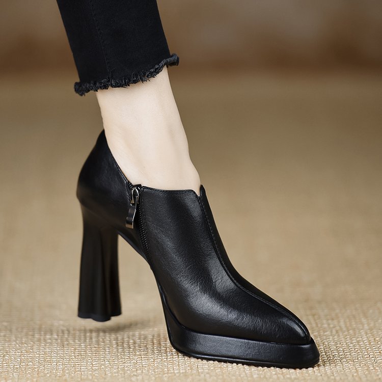 New Style Chunky-heeled Vintage Deep-toe Pumps With Zippers foto 3