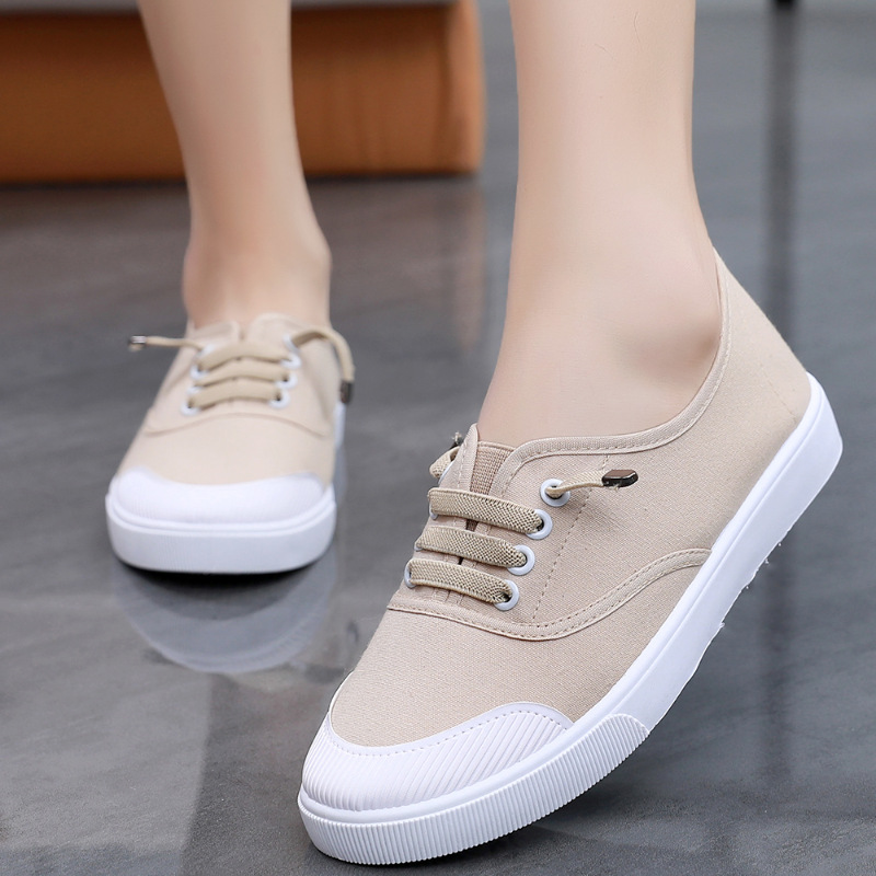 Womens Versatile White Canvas Shoes Student-friendly Flat-soled Sneakers foto 3