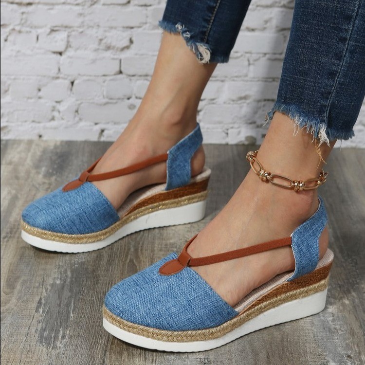 Women's Summer New Wedge Plus Size Closed Toe Back Empty Rope Bottom Sandals foto 4