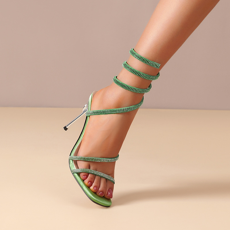 Rhinestone Snake-shaped Winding Tape Hollow Stiletto Heel High Heel Sandals foto 3