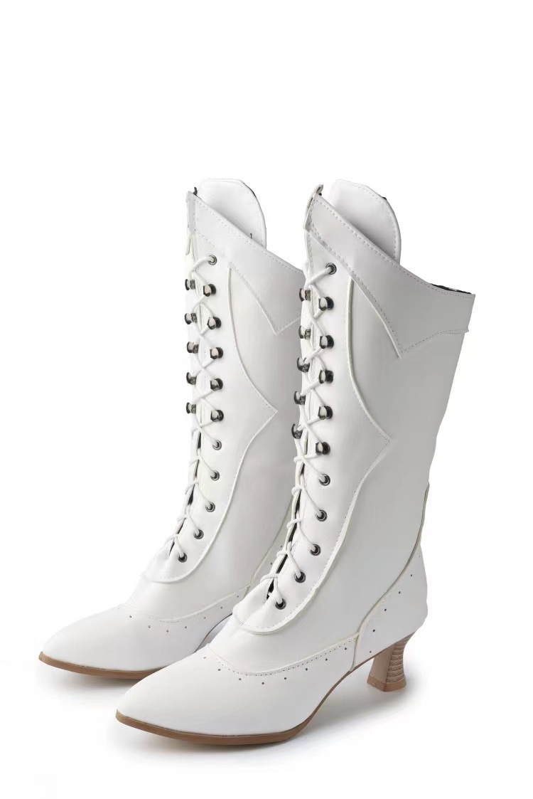 Lace-up Martin Boots Wine Cup Heel Round Toe Large Size Women's Boots foto 2