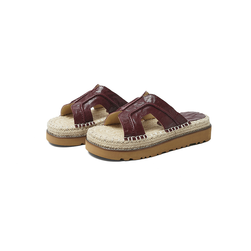 Women's Handmade Full-Grain Sheepskin Espadrille Platform Slides, Cut-Out Open-Toe Summer Sandals foto 3