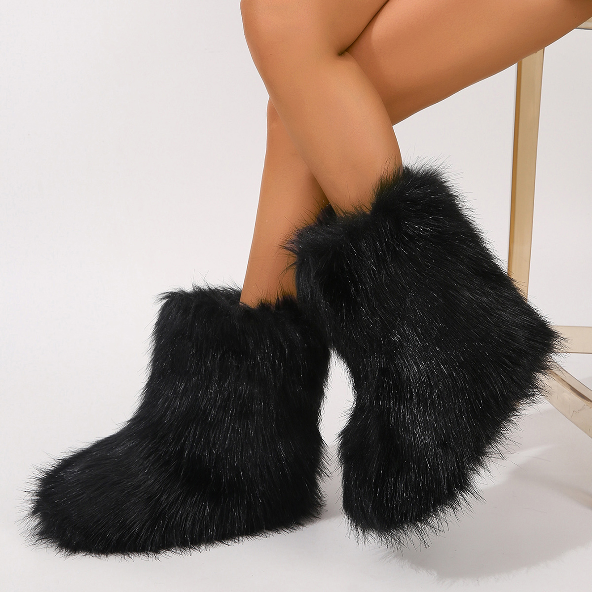 Women's Faux Fur Boot Furry Fluffy Round Toe Suede Winter Comfy Plush Warm Short Outdoor Indoor Flat Shoes Mid-Calf Boots Fashion Boots foto 2