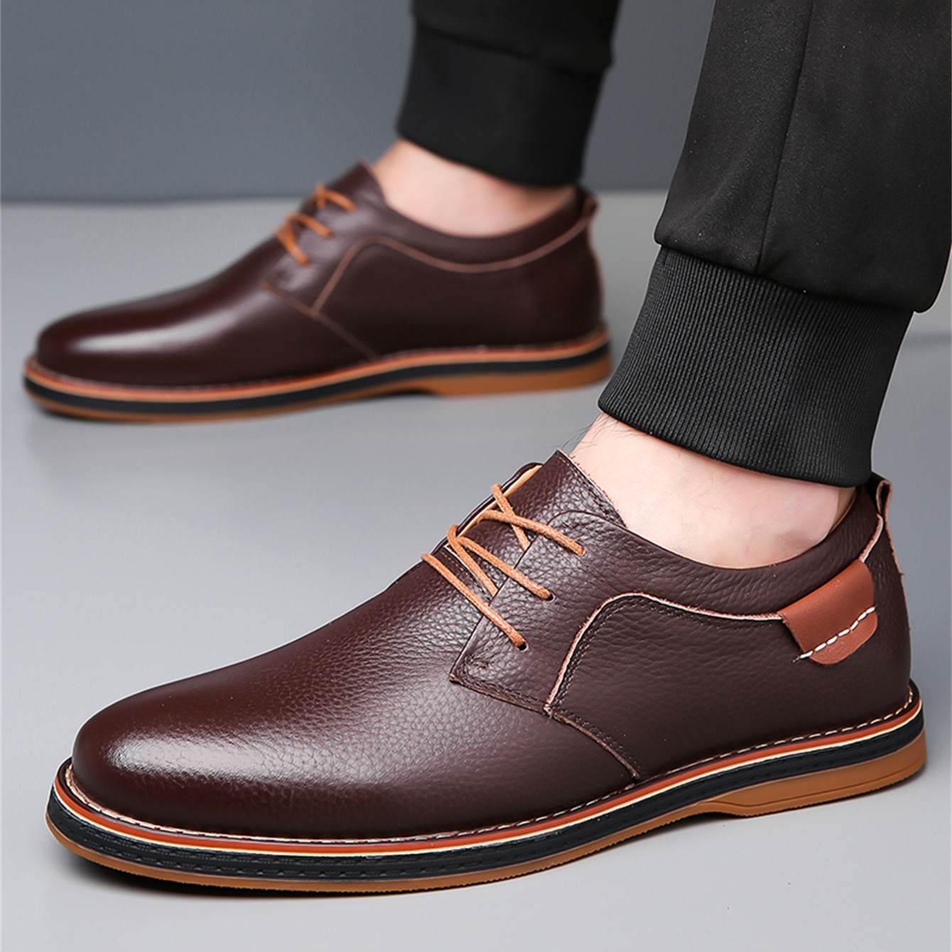 Men's Leather Shoes Plus Size Fashion Handmade Stitching foto 2