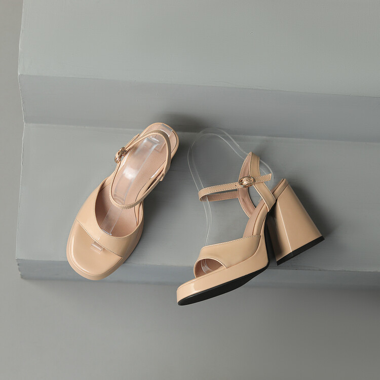 European And American-style Patent Leather Round-toe Peep-toe High-heeled Sandals For Women foto 3
