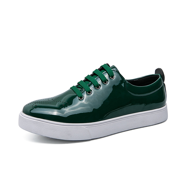 Patent Leather White Men's Green Leather Shoes foto 2