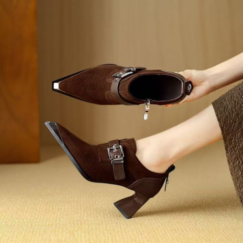 Retro-style Metallic Square-toe Chunky-heel Pumps foto 4