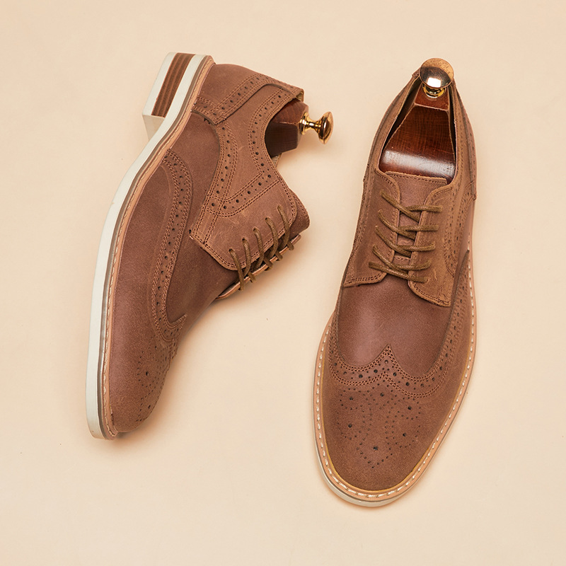 New Spring And Summer Genuine Leather Cow Suede Brogue Formal Business Men's Leather Shoes foto 5