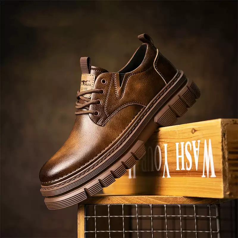 New Men's Low-top Large-toe Casual Leather Shoes Spring foto 3