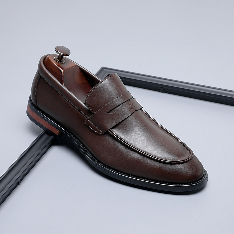 British-style Minimalist Business Formal Slip-on Casual Mens Leather Shoes foto 2