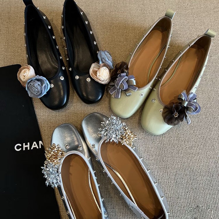 Diy Flower Rivet Mary Jane Shoes Shallow Mouth Flat Bottom foto 5