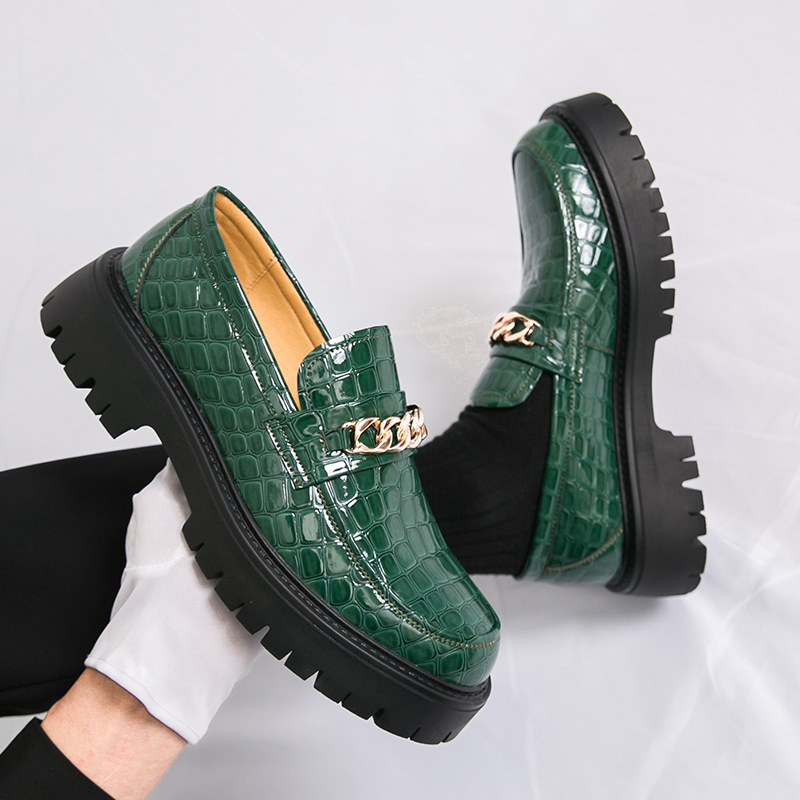 Men's Autumn Thick Bottom Crocodile Pattern Loafers Leather Shoes foto 5