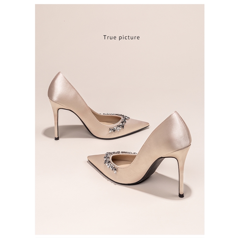 Women's Stiletto Pointed Toe French Style Rhinestone High Heels foto 4
