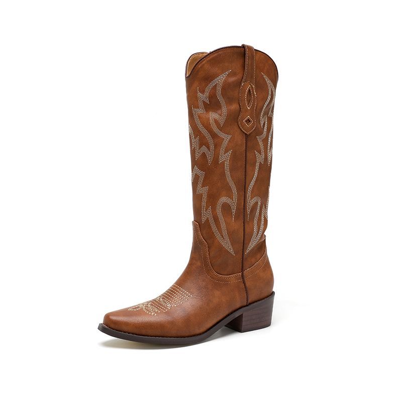 High-Heeled Embroidered Western Cowboy Soft-Leather Over-the-Knee Boots For Early Autumn foto 2