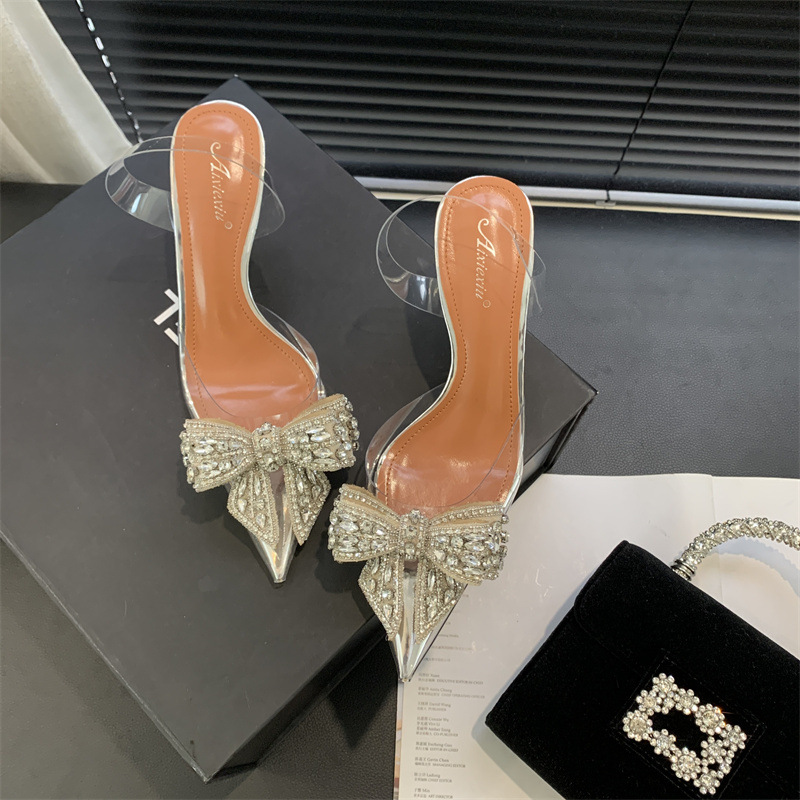 Bow Rhinestone Pointed Sexy Transparent Fashion Sandals foto 3