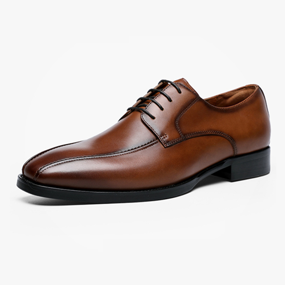 Men's Fashion Casual Brushed Square Toe Laces Leather Shoes foto 3
