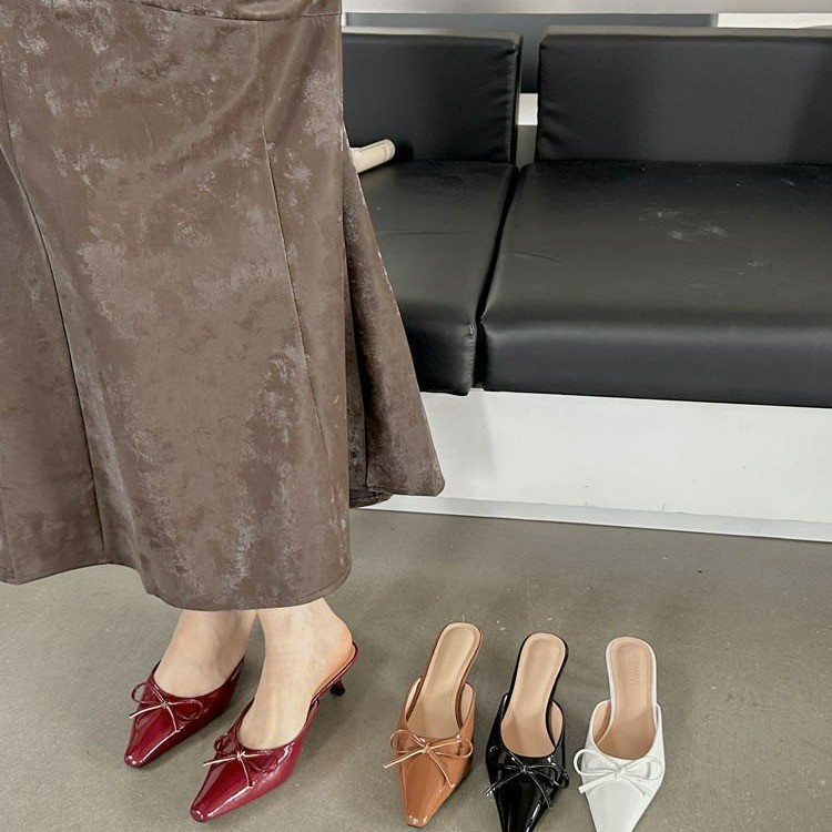 Womens Versatile Fashionable Low-Heel Bow Slippers foto 2