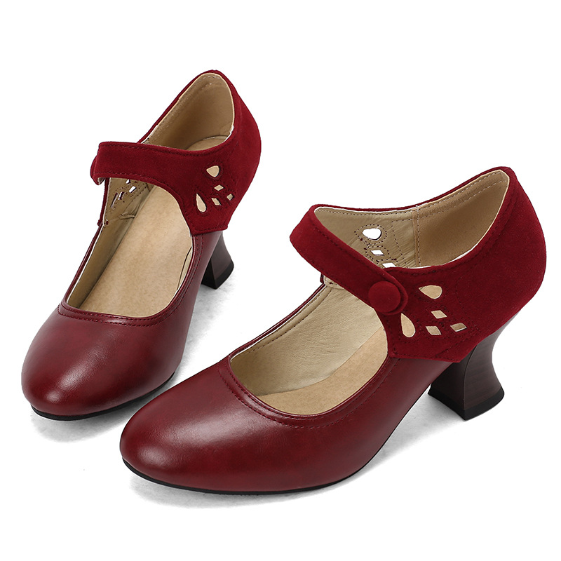 Buckle Spring And Autumn Women's Shoes Round Head Chunky Heel Shoes foto 2