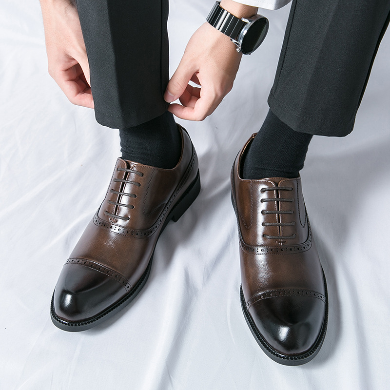 Retro Pointed Leather Shoes Men's Plus Size Brushed foto 3
