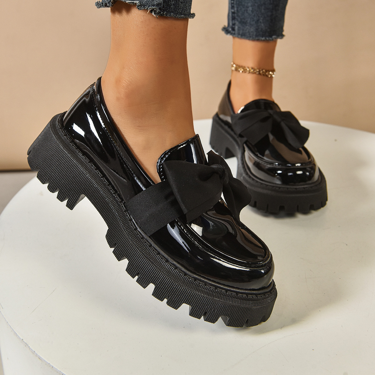 Bow-tie Loafer Shoes For Women Vintage Style foto 4