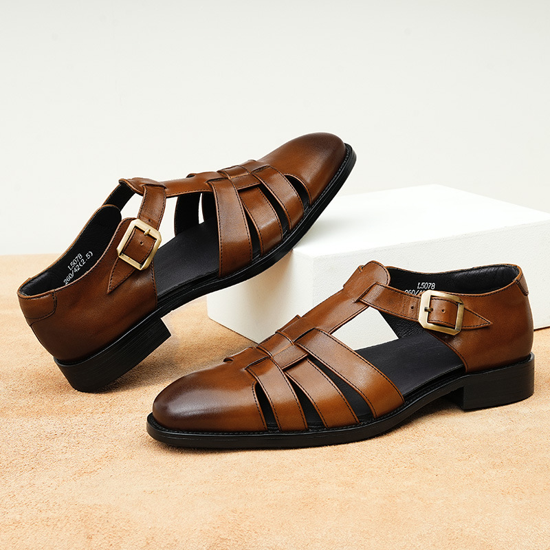 Genuine Leather Retro Fashion Business Summer Breathable Men's Shoes foto 2