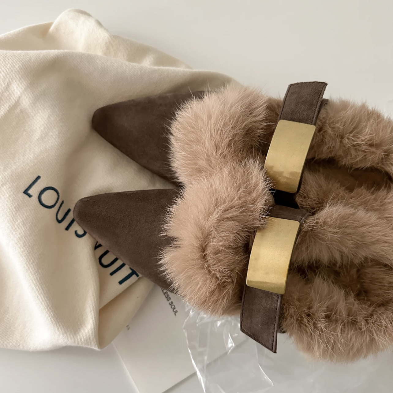Retro Leather Slingback Plush Shoes Casual Outdoor Flat Furry Shoes