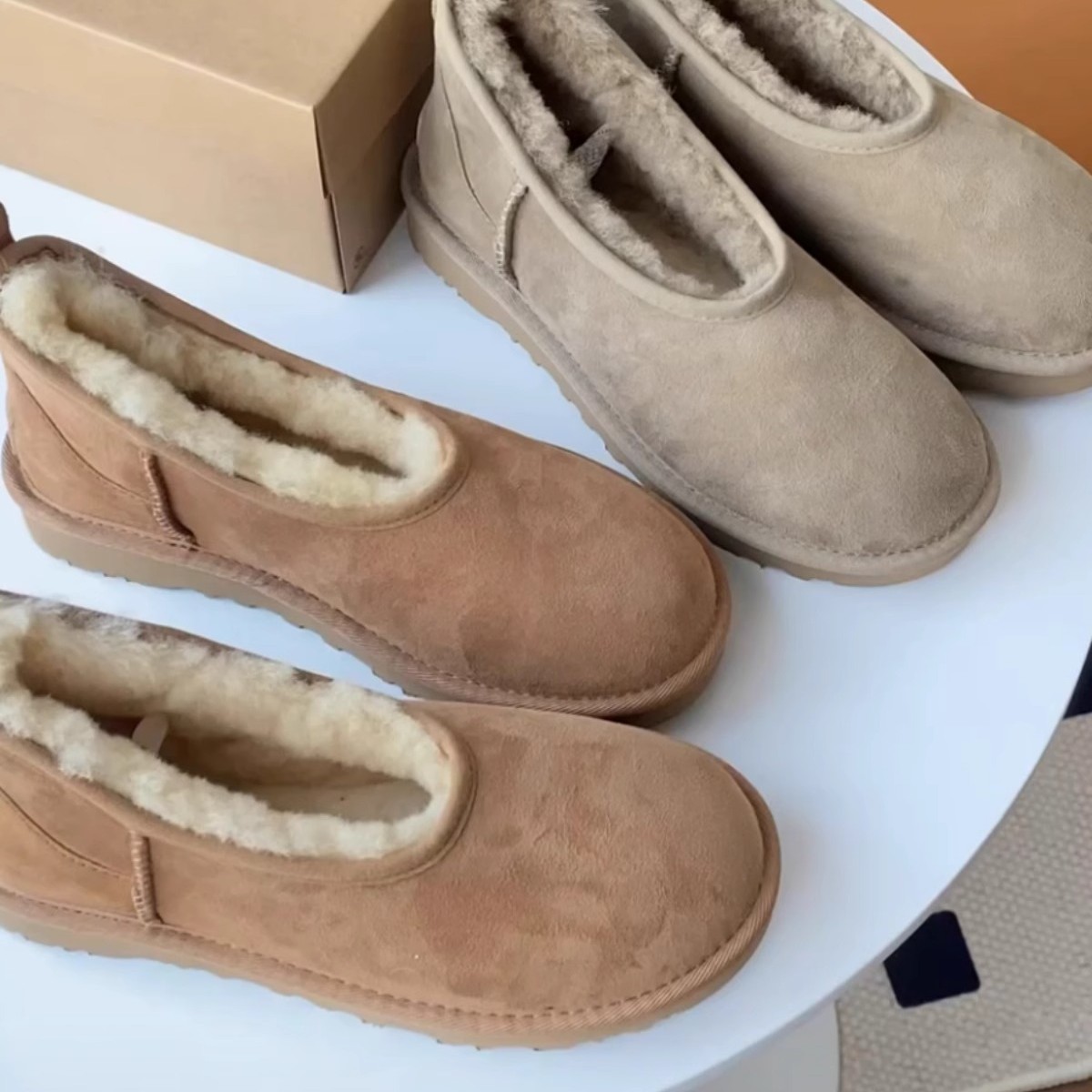 Womens Low-cut Leather-and-fur Snow Boots foto 5