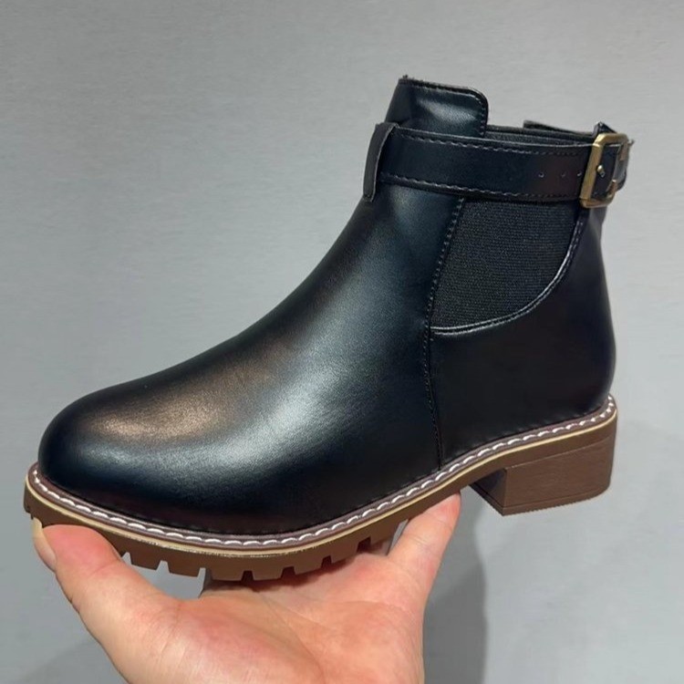 Belt Buckle Decoration Round Head Ankle Boots foto 3