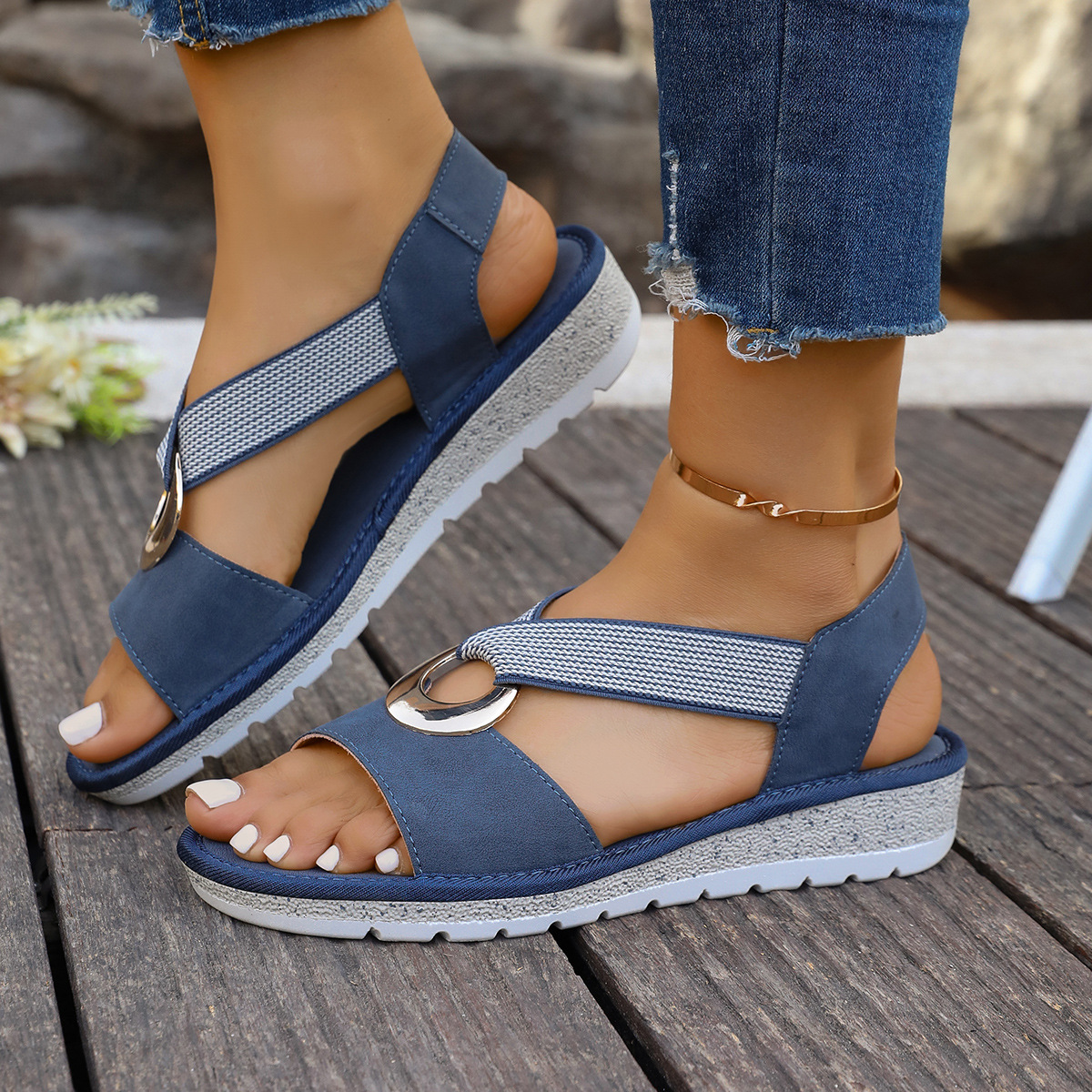 Metal Buckle Hemp Rope Fish-mouth Sandals Women's foto 3