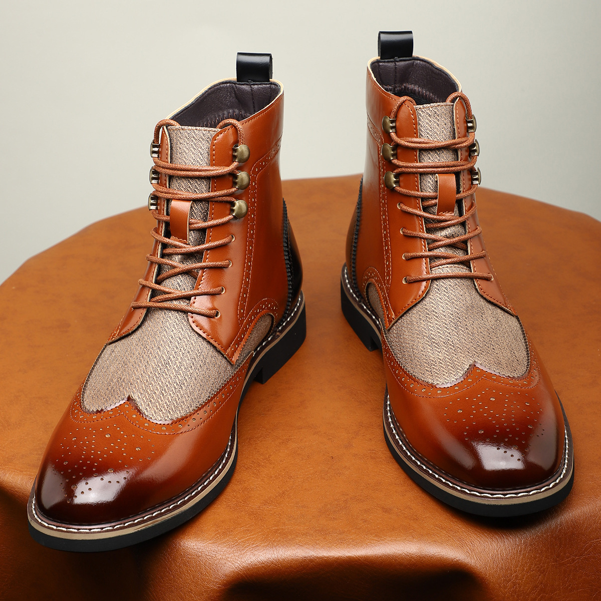 New British Men's High Top Color Blocked Leather Shoes foto 4