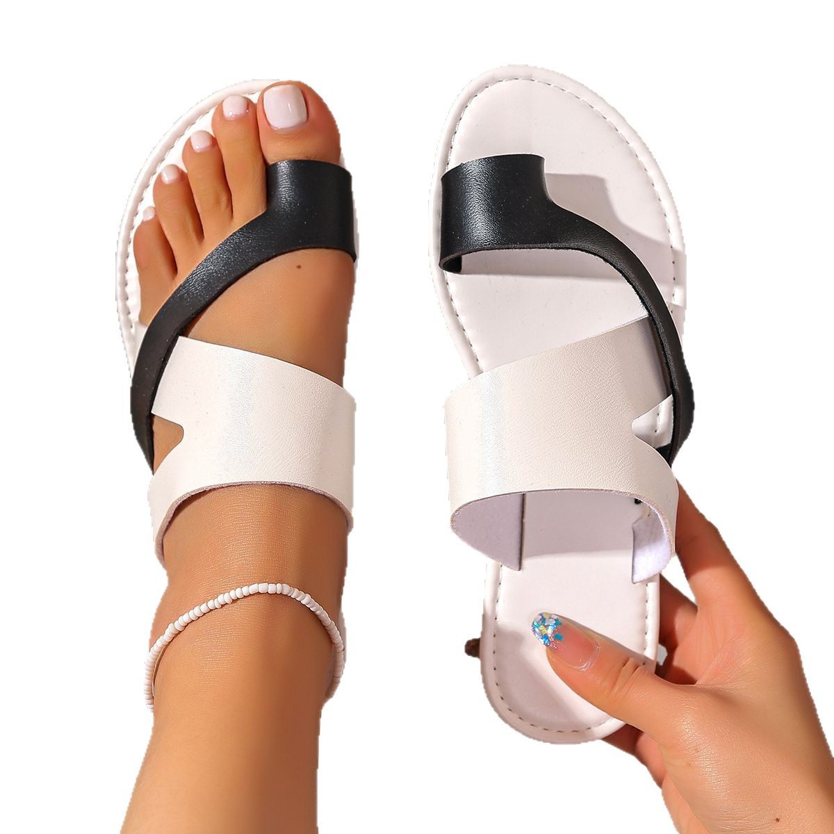 Foreign Trade Minimalist Flat-Soled Colorblock Fashion Thong Sandals foto 2