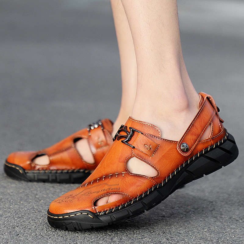 Genuine Leather Youth Casual Sandals Mens Trendy All-Match Slippers foto 4