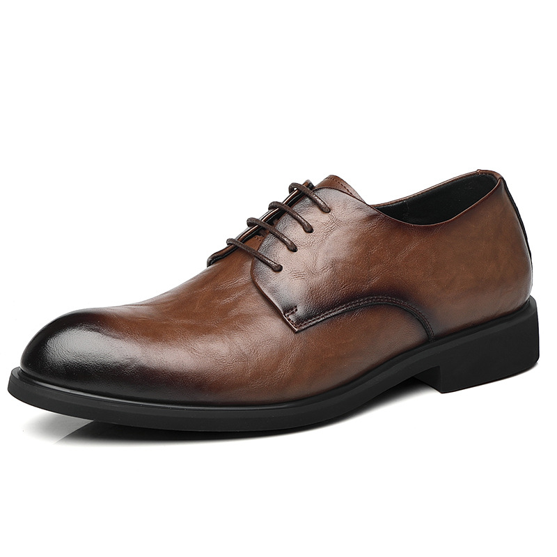 Hong Kong Style Retro Scratch Pattern Formal Business Leather Shoes foto 5