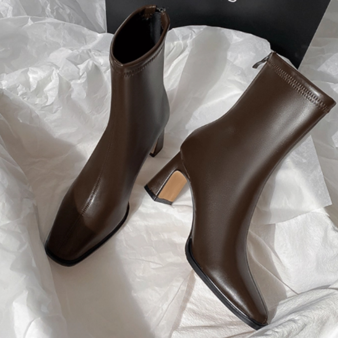 Women's Autumn And Winter New Style Brown Ankle Boots With Velvet Thick Heels foto 4