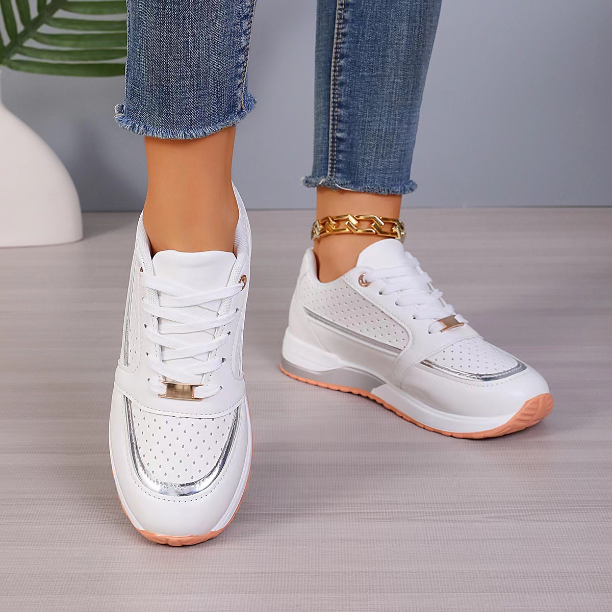 Flat Color-blocked Round-toe Lace-up Shoes foto 2