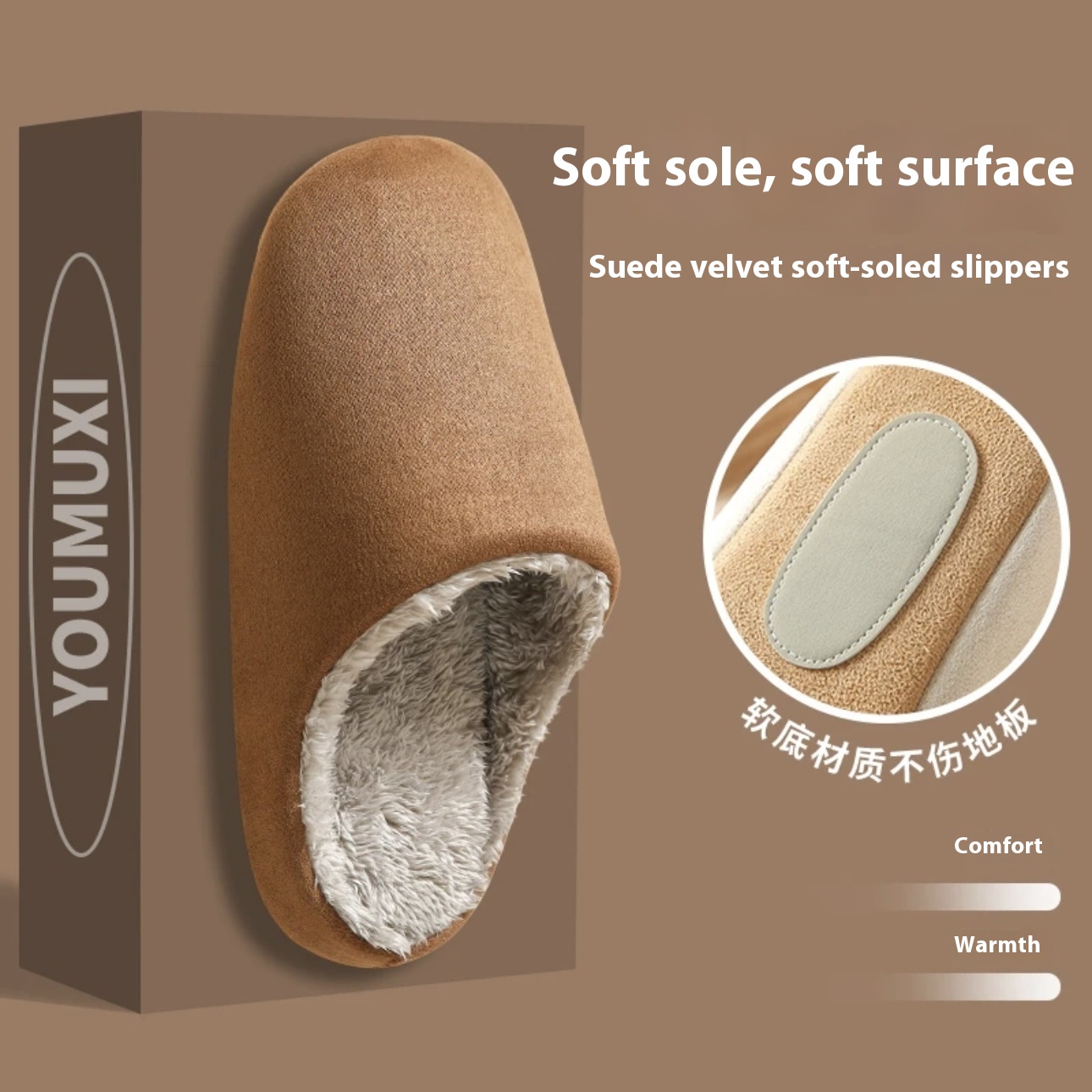 Home Wooden Floor Soft Bottom Deerskin Velvet Bottom Warm Couple Slippers foto 5