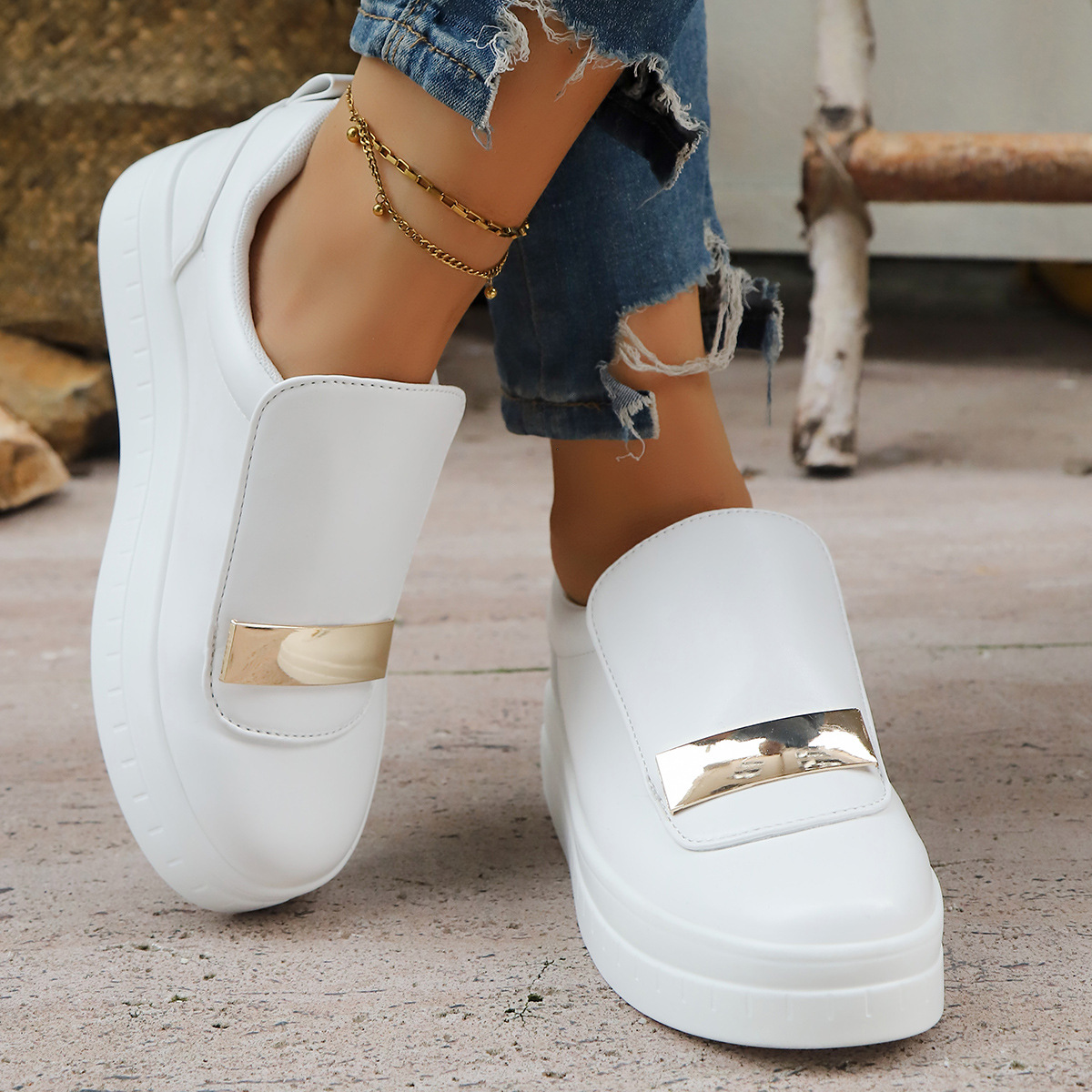 Lightweight Thick-soled Slip-on Sneakers With Velcro Closure foto 5