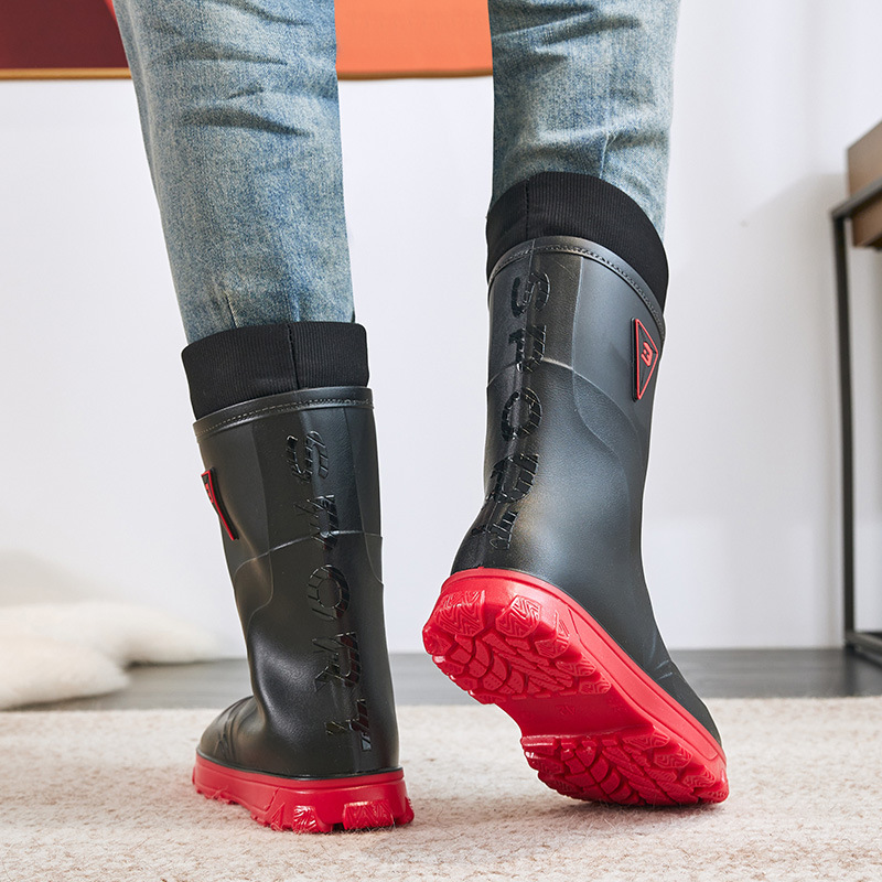 Thermal Men's Rain Boots Fixed Cotton Mid-high Tube foto 2