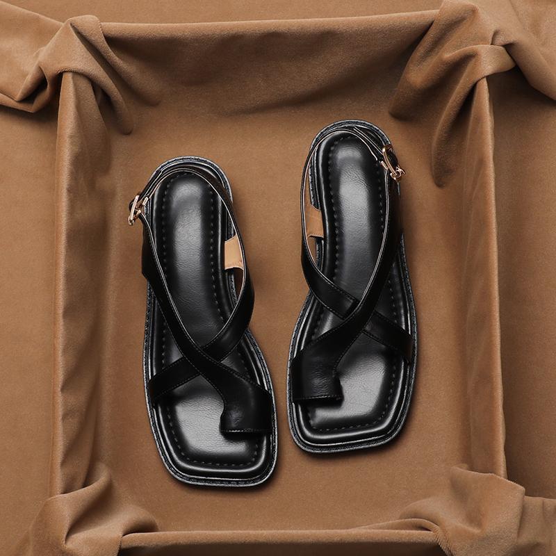 French Retro Brown Toe Ring Sandals foto 5